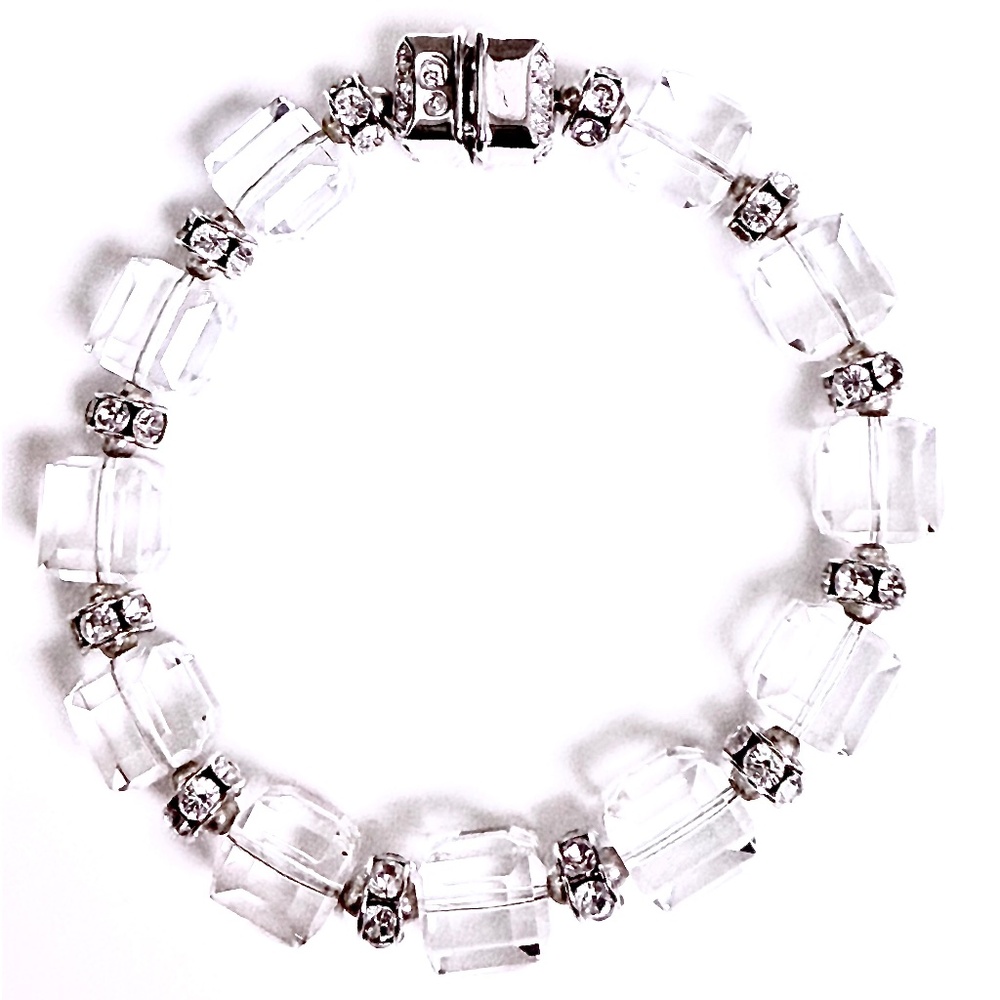 Silver Swarovski Bracelet with Ice Cube Clear Faceted Beads